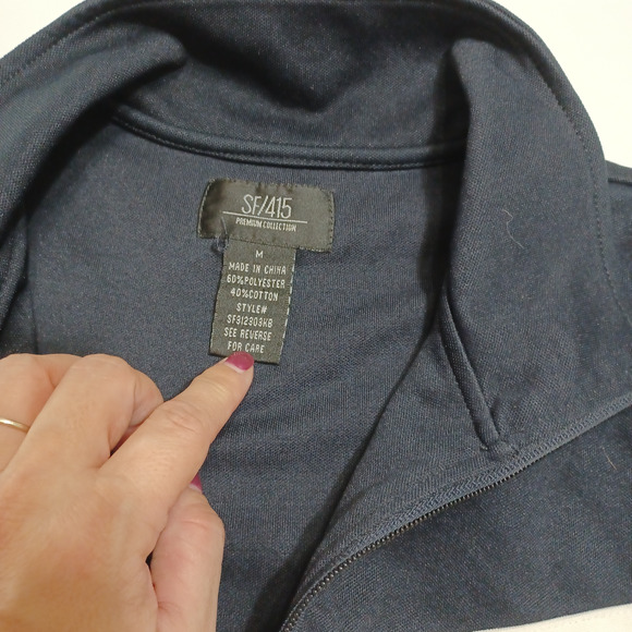SF/415 Mens Track Jacket Midnight Blue Chevron Pockets Full Zip Mock Neck M - Picture 9 of 12